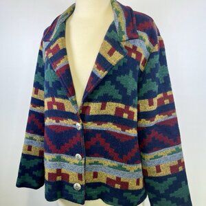 Vintage Willow Ridge Southwestern Aztec Western Wool Blend Jacket Size 14 Petite